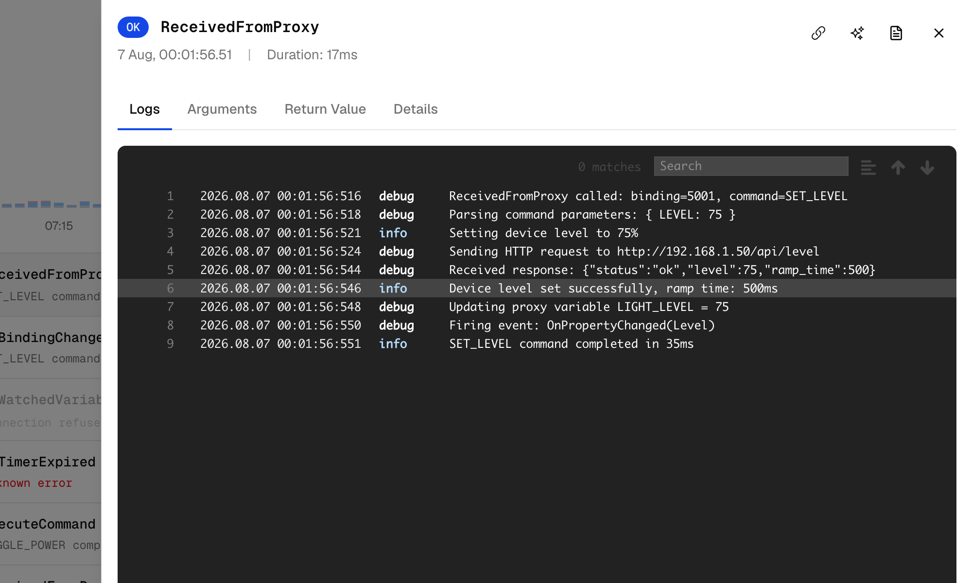 Anvil events stream for a Control4 driver
